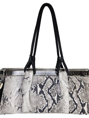 Renato Angi Black-Handled Snake-Print Shoulder Bag